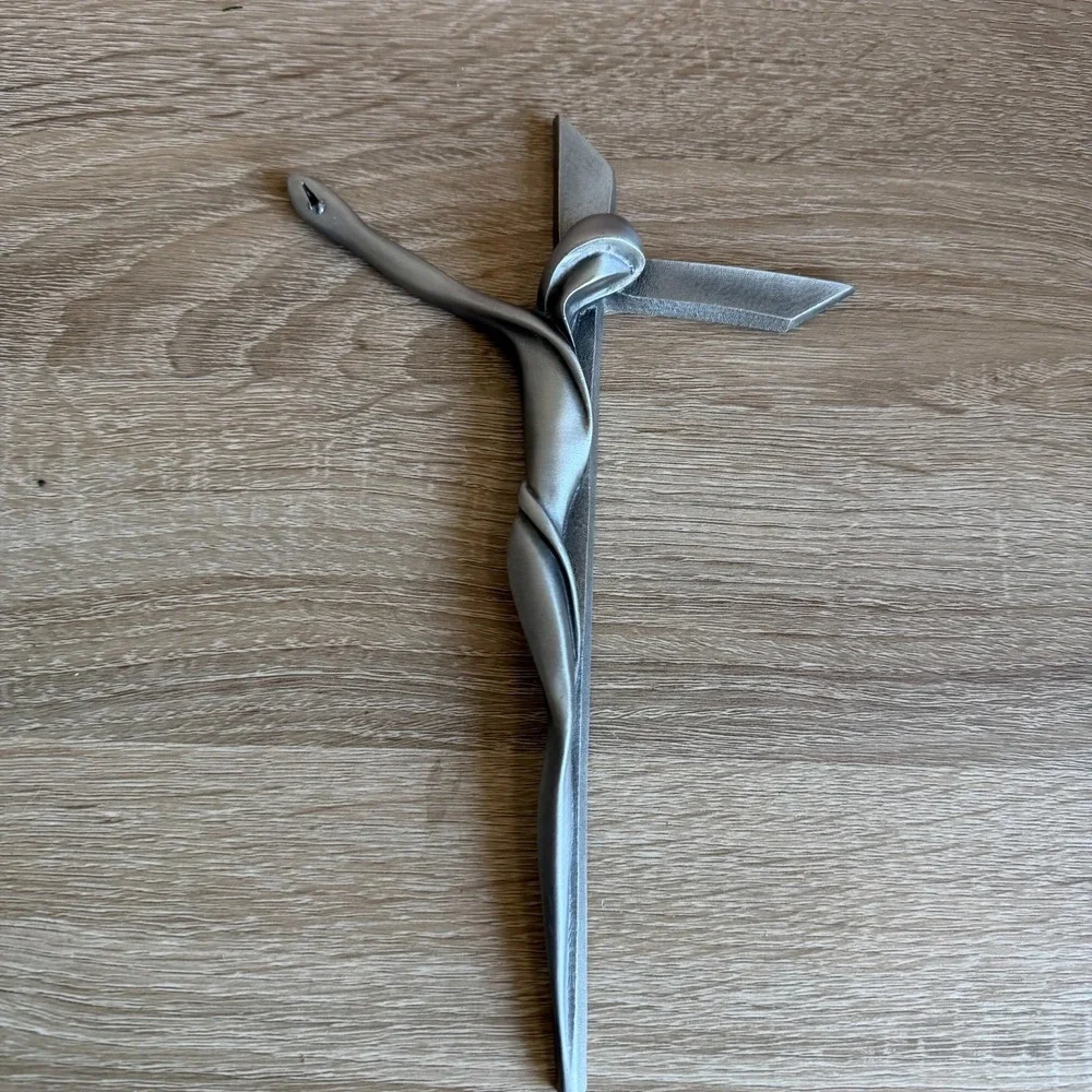 Pewter‎ Good Triumphed Evil Contemporary Serpentine Cross Crucifix, 9 Inch